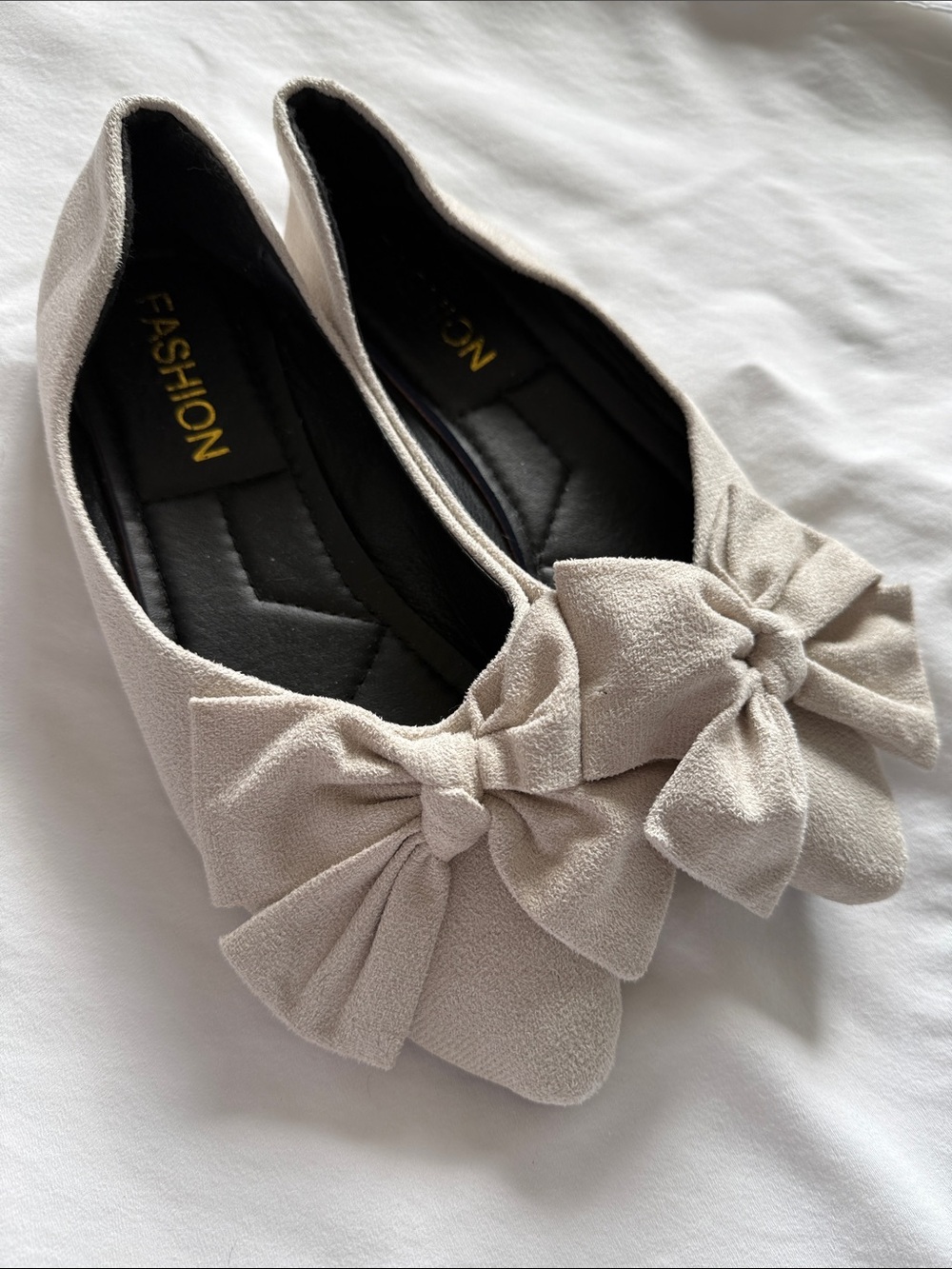 Fashion Bow Detail Women's Flats - Light Beige
